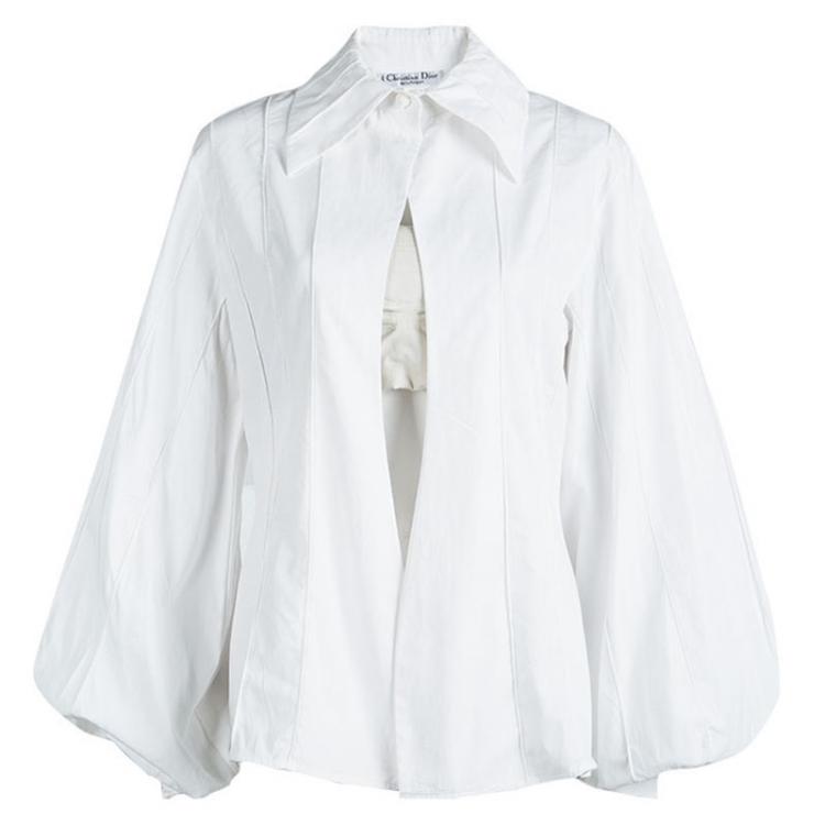 Pre Owned Dior White Cotton Pintuck Detail Open Front Shirt M