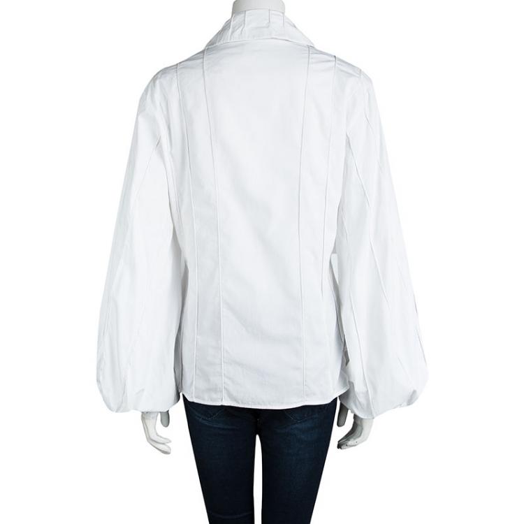 Pre Owned Dior White Cotton Pintuck Detail Open Front Shirt M
