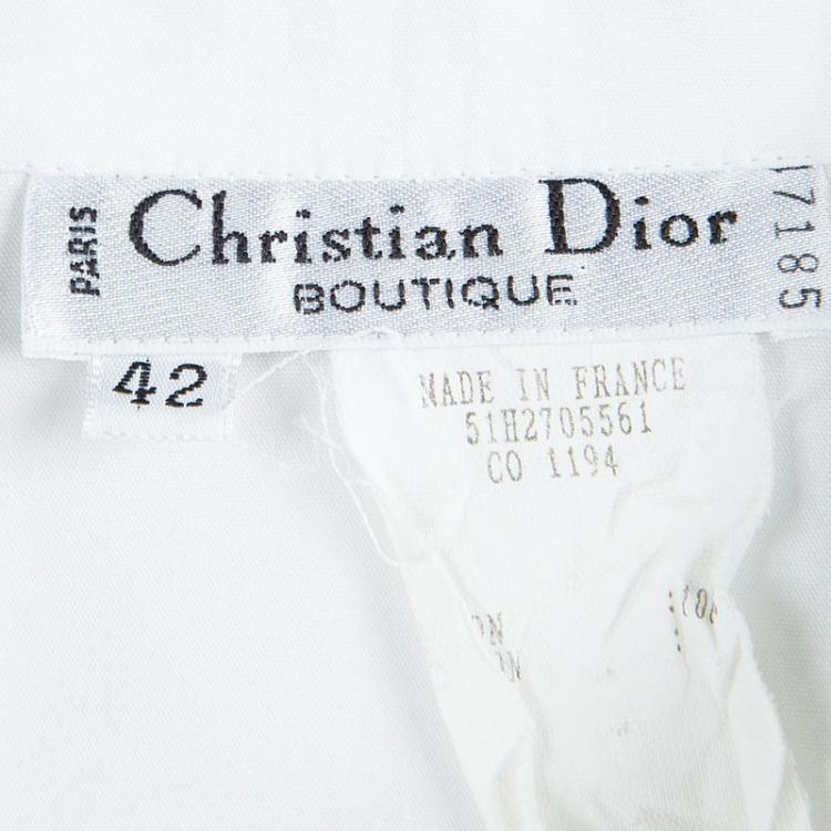 Pre Owned Dior White Cotton Pintuck Detail Open Front Shirt M