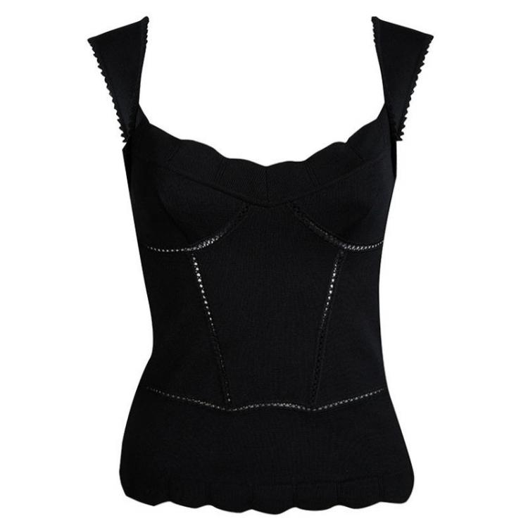 Pre Owned Dior Black Knit Cut Out Detail Sleeveless Top S