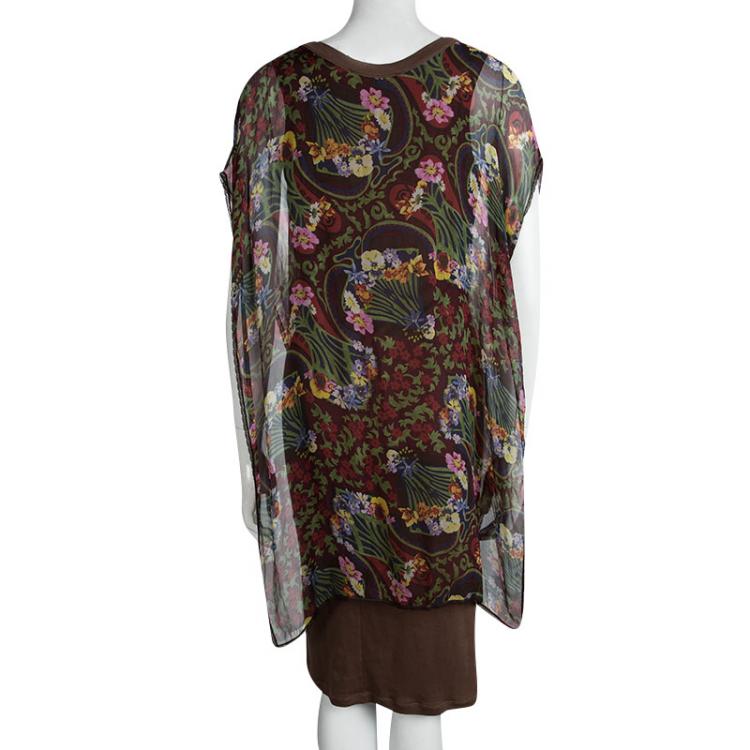 Pre Owned Dior Multicolor Floral Printed Silk Kaftan Style Dress L
