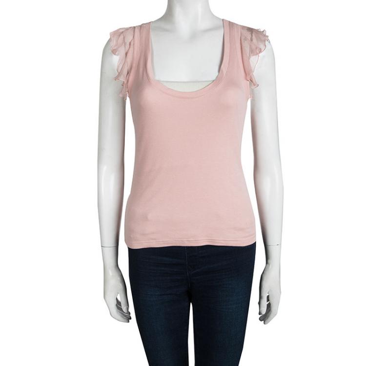 Pre Owned Dior Boutique Pink Ruffle Trim Racer Back Sleeveless Top M