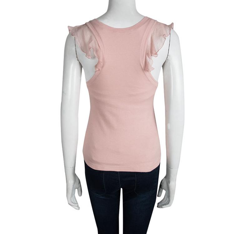 Pre Owned Dior Boutique Pink Ruffle Trim Racer Back Sleeveless Top M