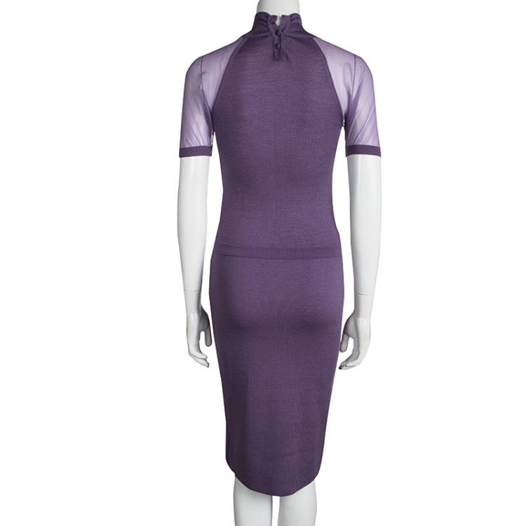 Pre Owned Dior Purple Wool Draped Front Midi Dress S