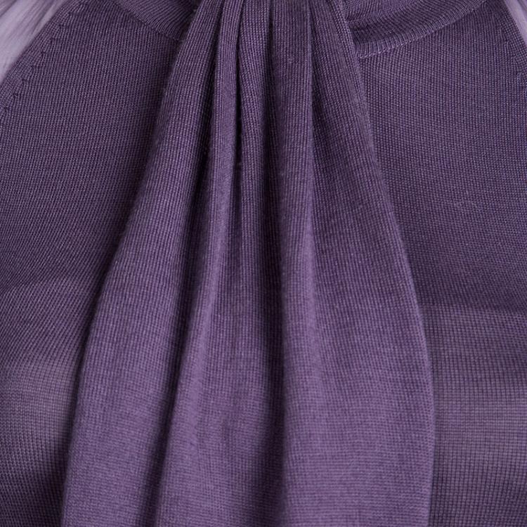 Pre Owned Dior Purple Wool Draped Front Midi Dress S