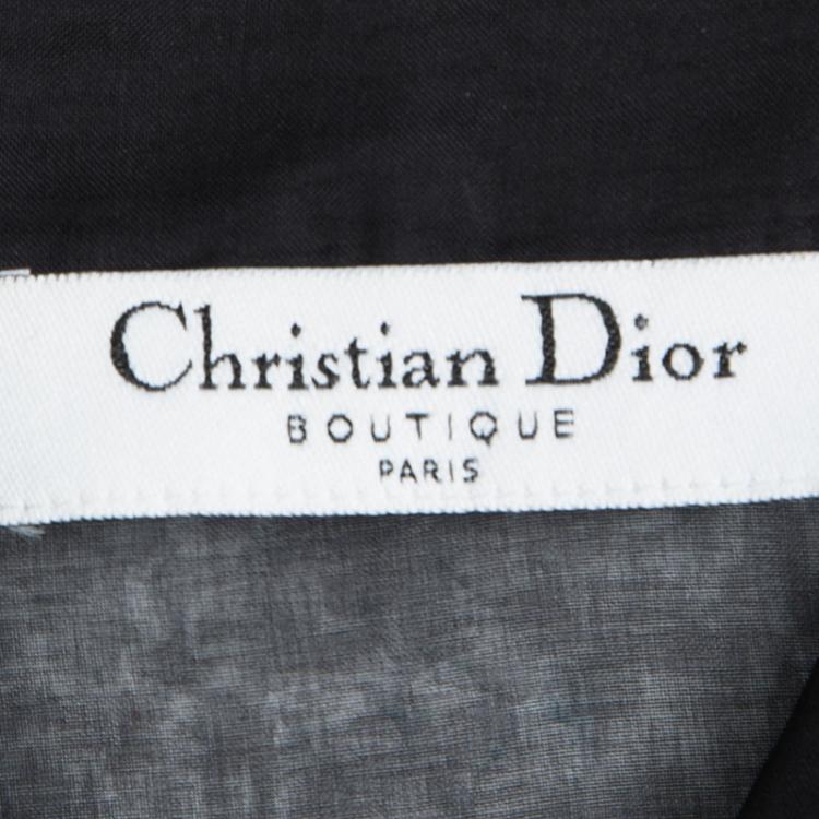 Pre Owned Dior Black Silk Floral Applique Detail Sheer Blouse M