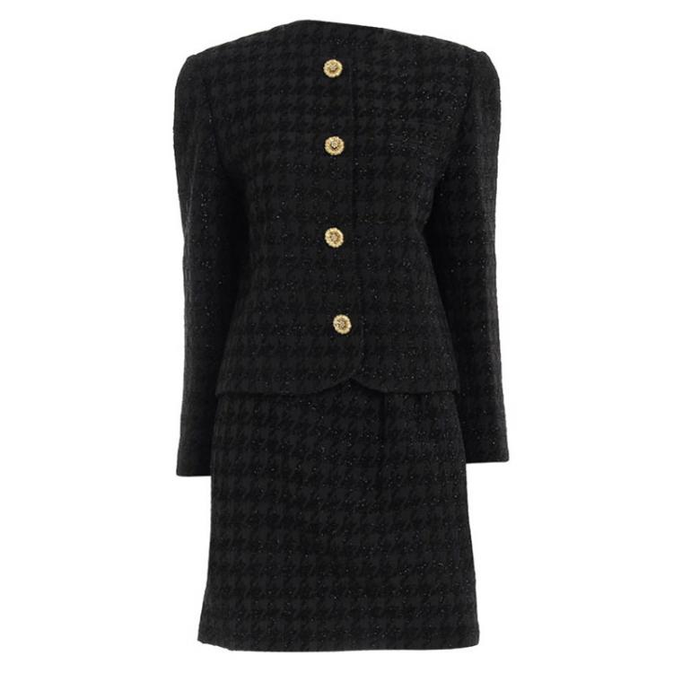 Pre Owned Dior Black Houndstooth Tailored Skirt Suit 9
