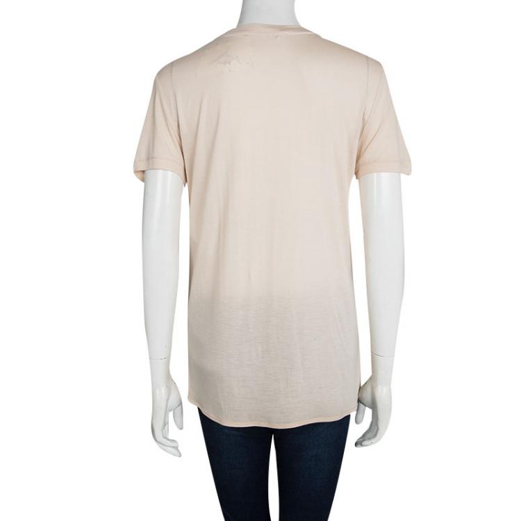 Pre Owned Dior Peach Sequin Embellished T-Shirt M