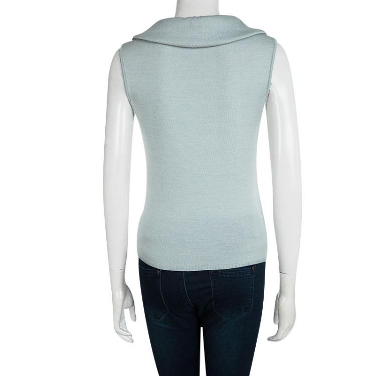 Pre Owned Dior Powder Blue Wool Pleated Front Sleeveless Sweater M