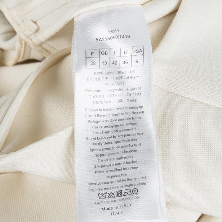 Pre Owned Dior Cream Wool Sequin Embellished Flared Bottom Dress M