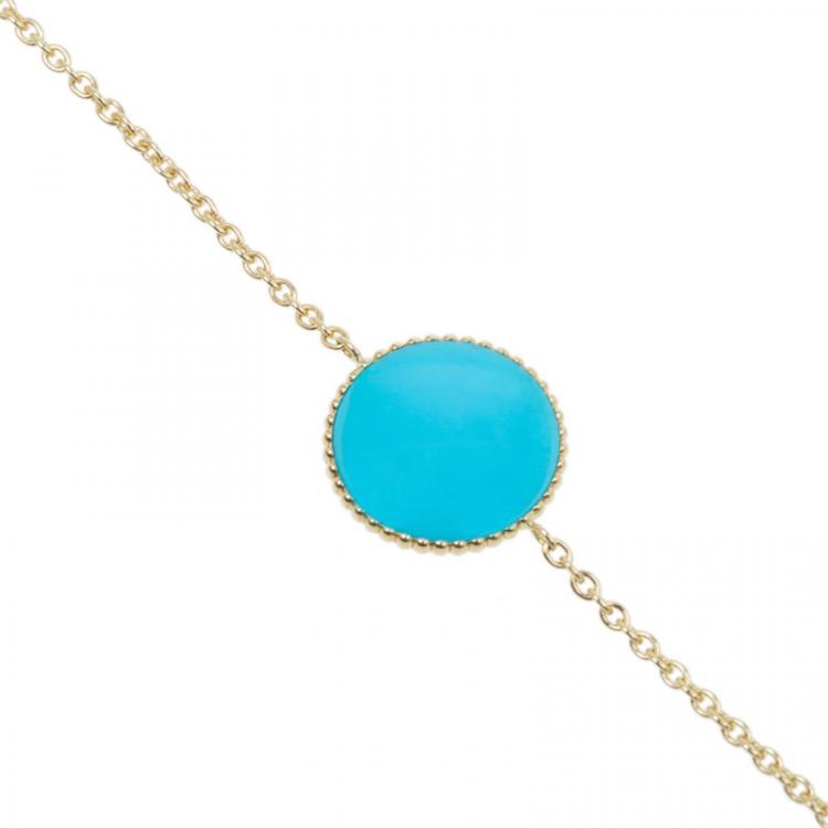 Pre Owned Dior Rose Des Vents Diamond Turquoise Yellow Gold Bracelet