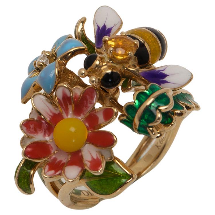 Pre Owned Dior Milly La Foret Diorette Yellow Gold Small Ring Size 49