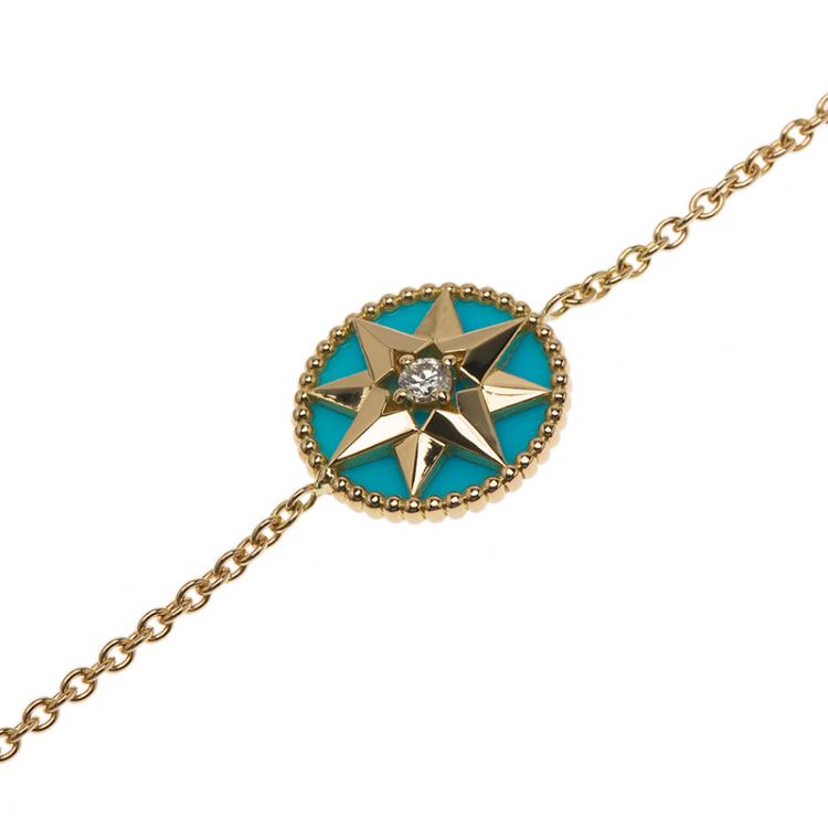 Pre Owned Dior Rose des Vents Diamond Turquoise Yellow Gold Bracelet