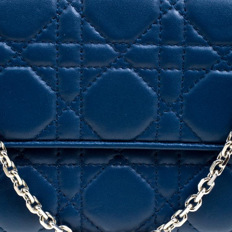 Pre Owned Dior Blue Cannage Leather Wallet on Chain