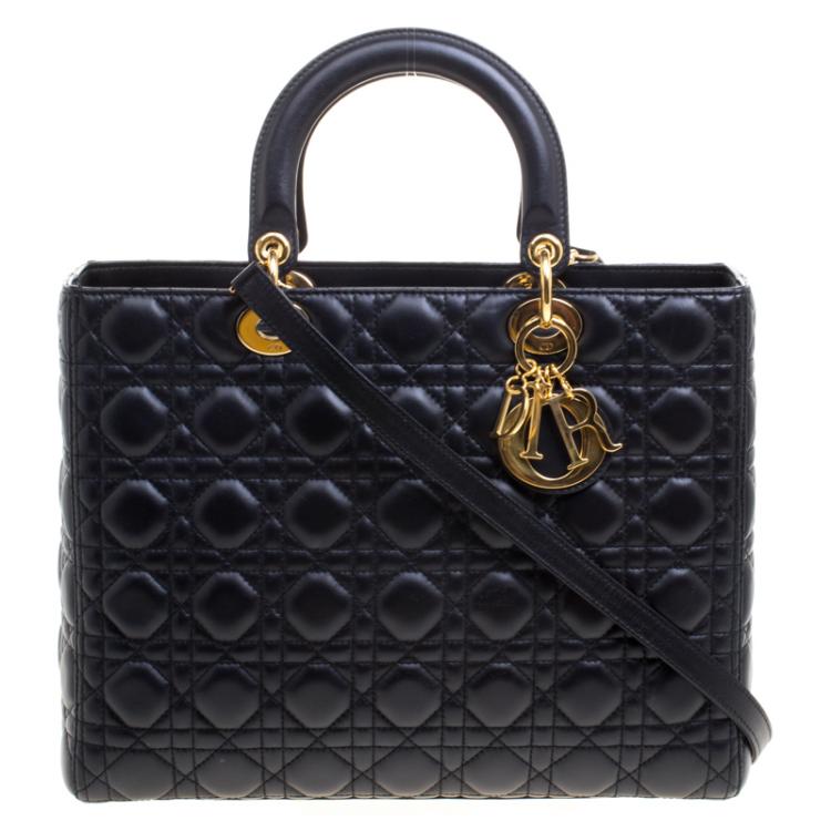Pre Owned Dior Black Leather Large Lady Dior Tote