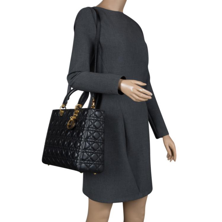 Pre Owned Dior Black Leather Large Lady Dior Tote