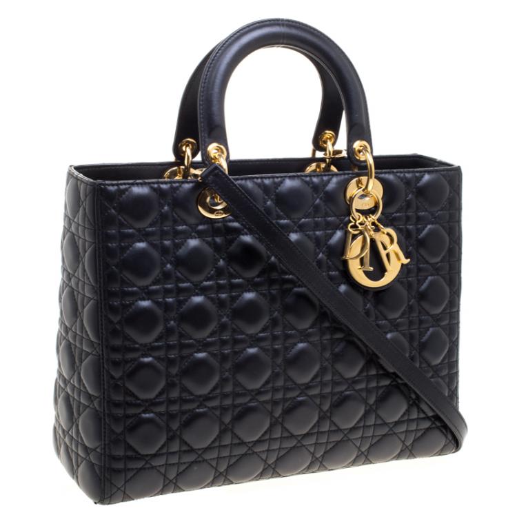 Pre Owned Dior Black Leather Large Lady Dior Tote