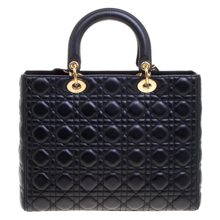 Pre Owned Dior Black Leather Large Lady Dior Tote