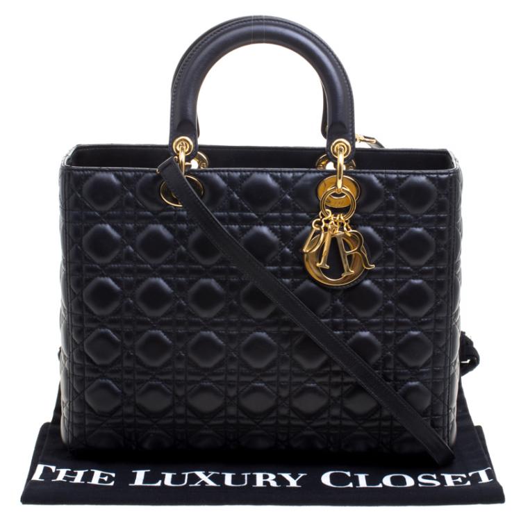 Pre Owned Dior Black Leather Large Lady Dior Tote