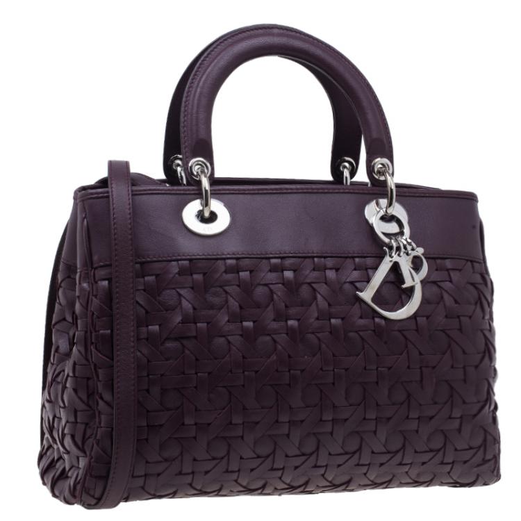 Pre Owned Dior Purple Leather Woven Avenue Top Handle Bag