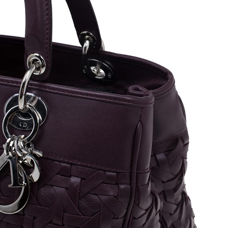 Pre Owned Dior Purple Leather Woven Avenue Top Handle Bag