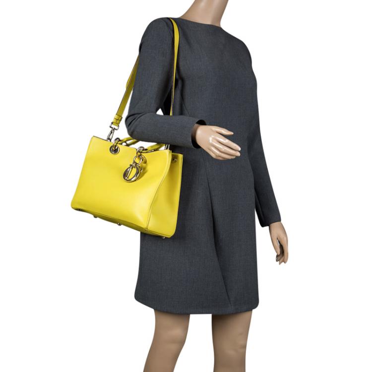 Pre Owned Dior Yellow Leather Medium Diorissimo Shopper Tote