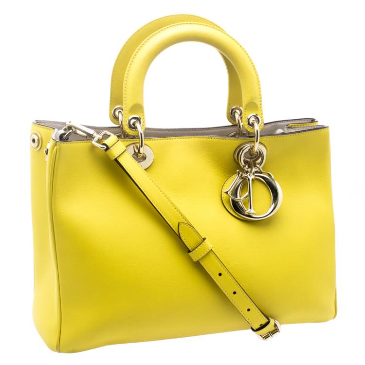 Pre Owned Dior Yellow Leather Medium Diorissimo Shopper Tote