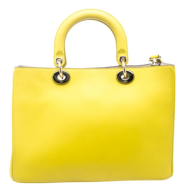 Pre Owned Dior Yellow Leather Medium Diorissimo Shopper Tote