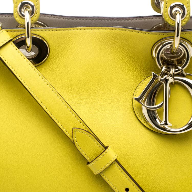 Pre Owned Dior Yellow Leather Medium Diorissimo Shopper Tote