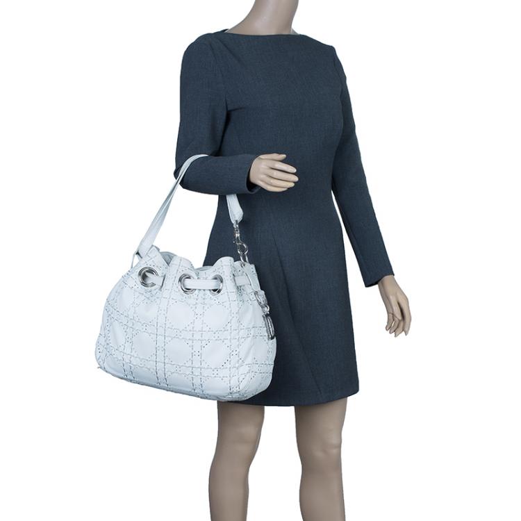 Pre Owned Dior White Cannage Leather Epaule Hobo