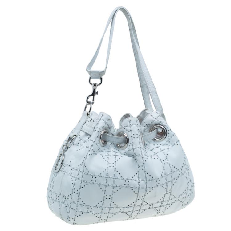 Pre Owned Dior White Cannage Leather Epaule Hobo