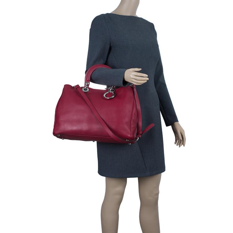 Pre Owned Dior Red Leather Large Diorissimo Shopper Tote