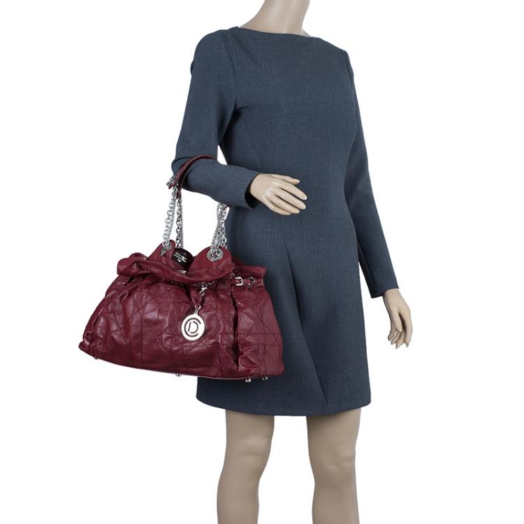 Pre Owned Dior Red Lambskin Cannage Le Trente Hobo