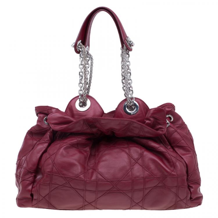 Pre Owned Dior Red Lambskin Cannage Le Trente Hobo