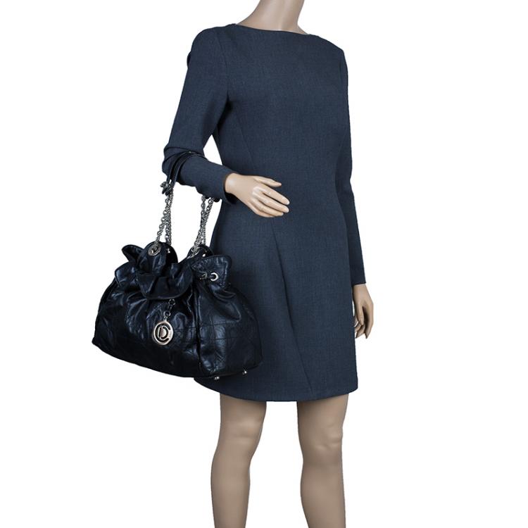 Pre Owned Dior Black Leather Large Cannage Le Trente Hobo Bag