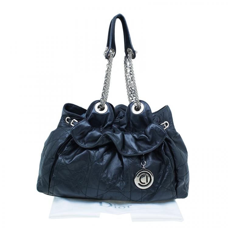 Pre Owned Dior Black Leather Large Cannage Le Trente Hobo Bag