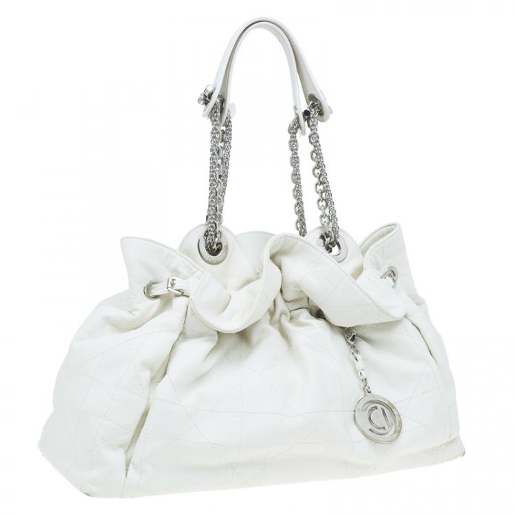 Pre Owned Dior White Quilted Cannage Leather Le Trente Hobo