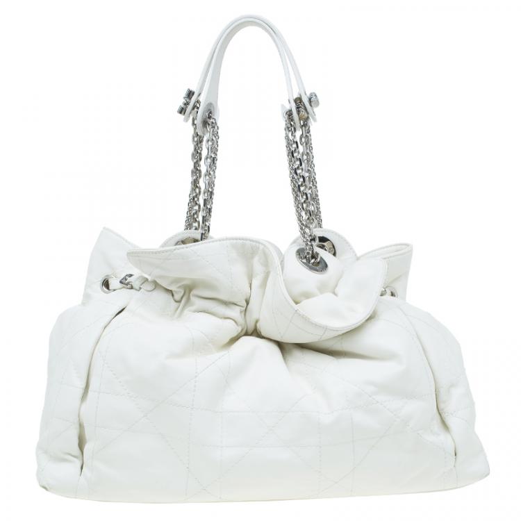 Pre Owned Dior White Quilted Cannage Leather Le Trente Hobo