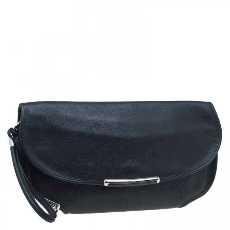 Pre Owned Dior Black Leather Oversized Wristlet Clutch