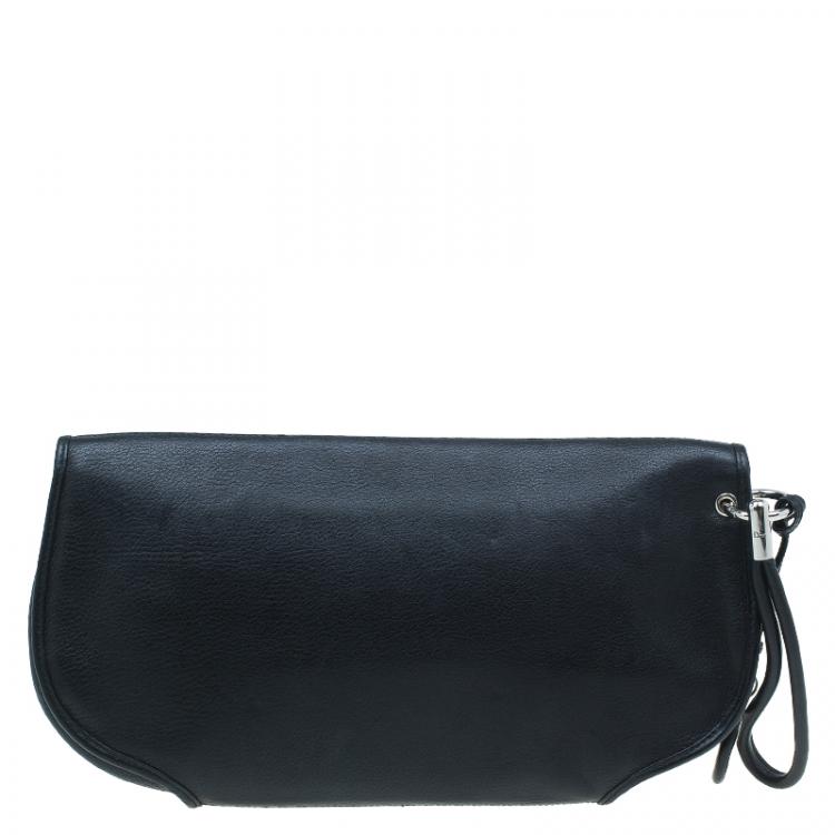 Pre Owned Dior Black Leather Oversized Wristlet Clutch