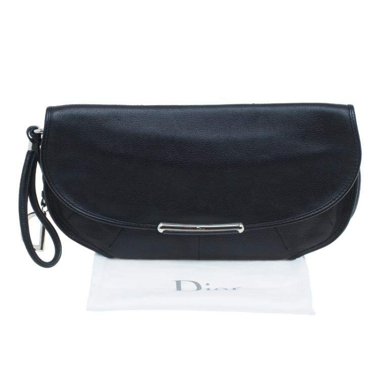 Pre Owned Dior Black Leather Oversized Wristlet Clutch
