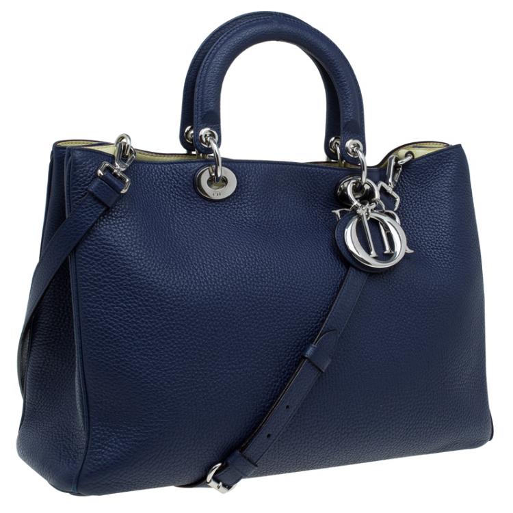 Pre Owned Dior Dark Blue Pebbled Leather Large Diorissimo Shopper Tote