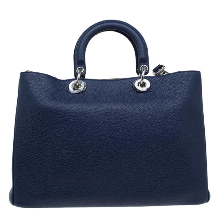 Pre Owned Dior Dark Blue Pebbled Leather Large Diorissimo Shopper Tote