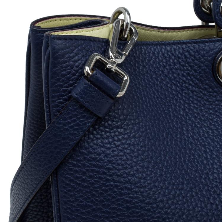 Pre Owned Dior Dark Blue Pebbled Leather Large Diorissimo Shopper Tote