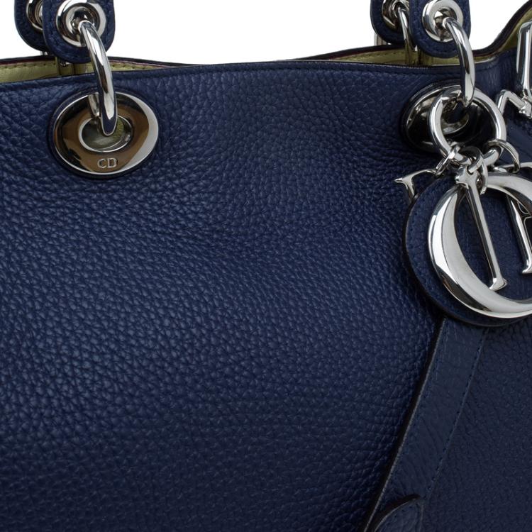 Pre Owned Dior Dark Blue Pebbled Leather Large Diorissimo Shopper Tote