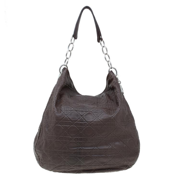Pre Owned Dior Brown Quilted Cannage Soft Leather Large Hobo