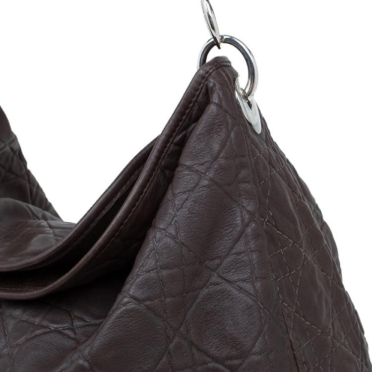 Pre Owned Dior Brown Quilted Cannage Soft Leather Large Hobo