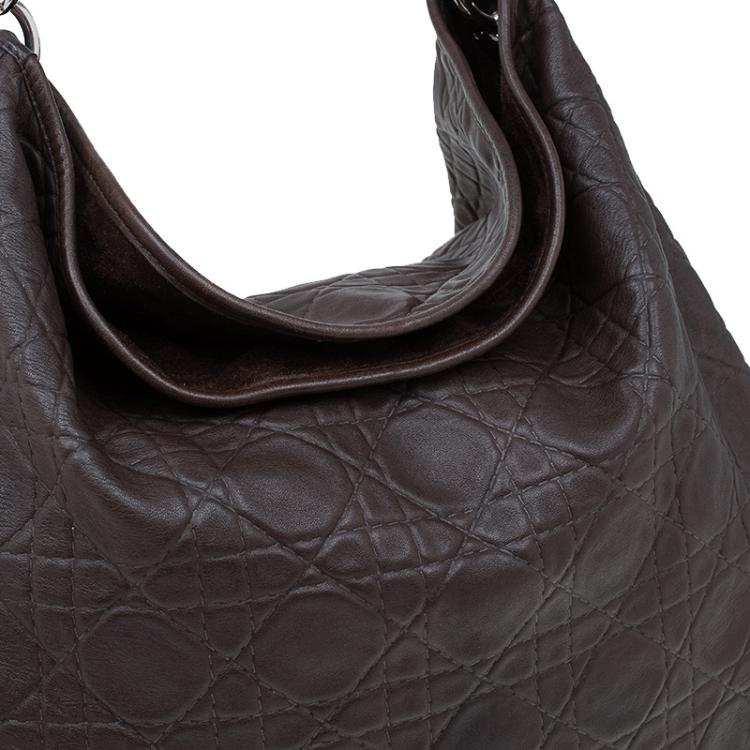 Pre Owned Dior Brown Quilted Cannage Soft Leather Large Hobo