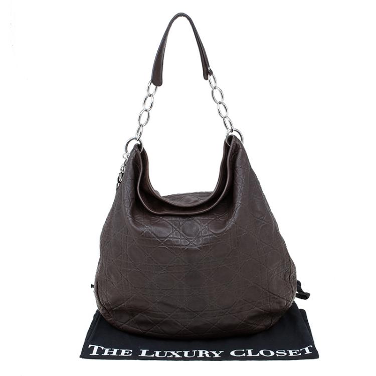 Pre Owned Dior Brown Quilted Cannage Soft Leather Large Hobo