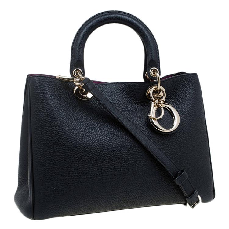 Pre Owned Dior Black Pebbled Leather Medium Diorissimo Shopper Tote